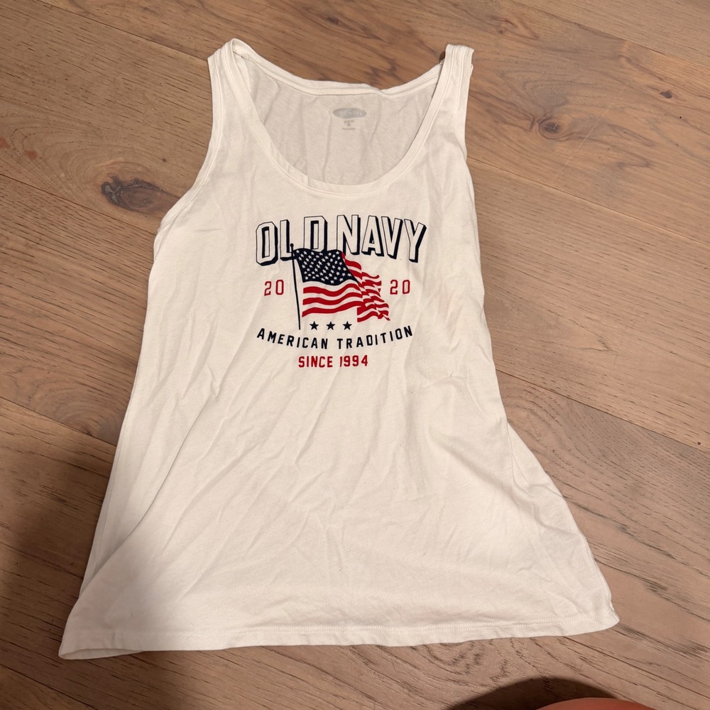 Old Navy American Tradition 2020 Tank Top White Patriotic Graphic Mens Medium